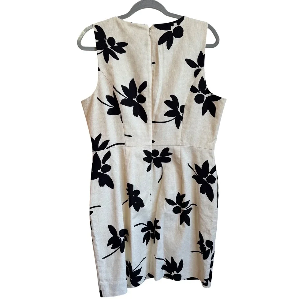 J.Crew Sheath Dress Women 14 Ivory Black Floral Cotton Pique Vacation Resortwear